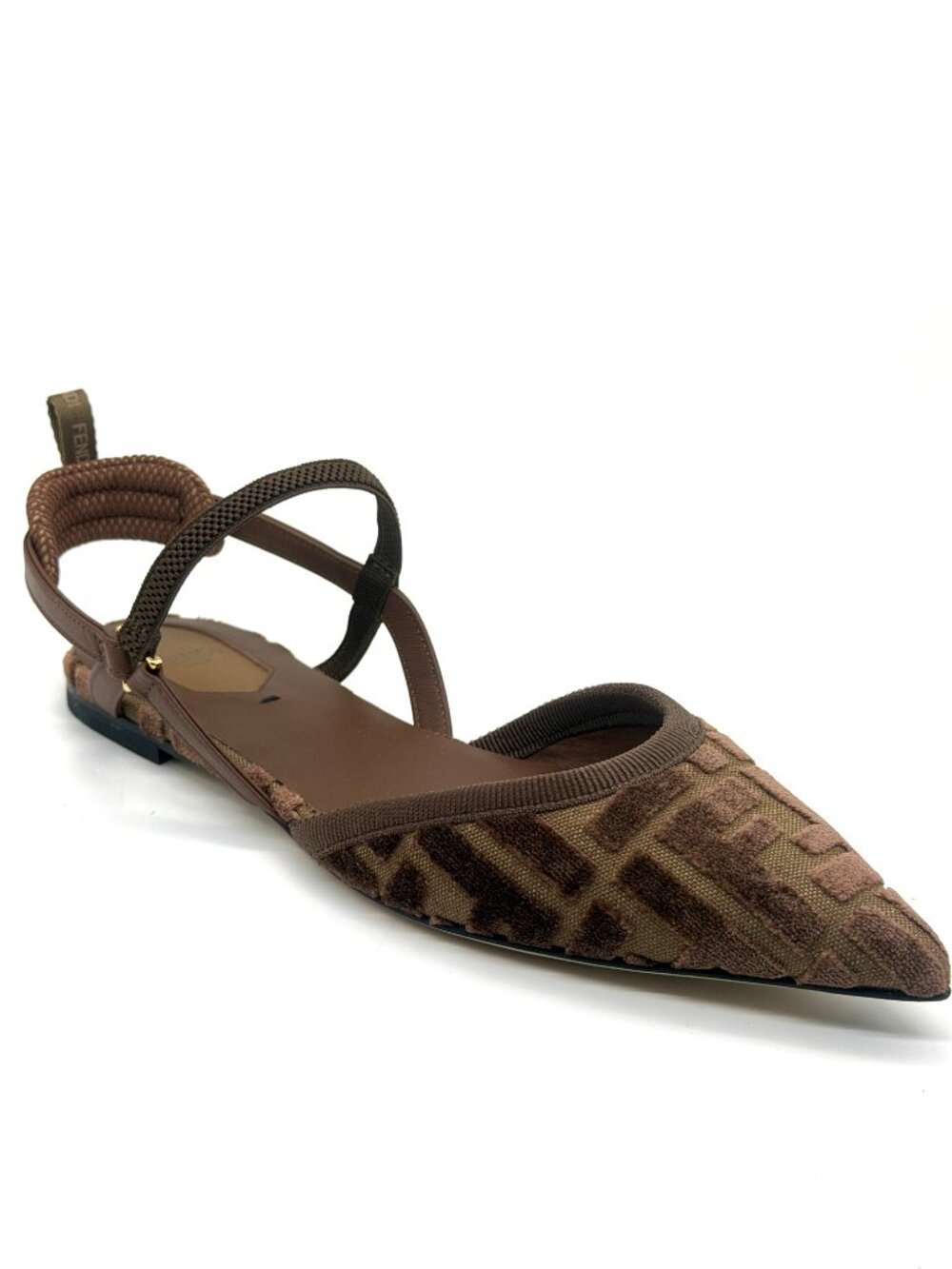 FENDI Colibri Lite FF Tapestry Logo Velvet Flat Slingback Sandals Shoes - Picture 10 of 16